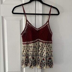 Women's boho Burgundy and Cream Crochet Top